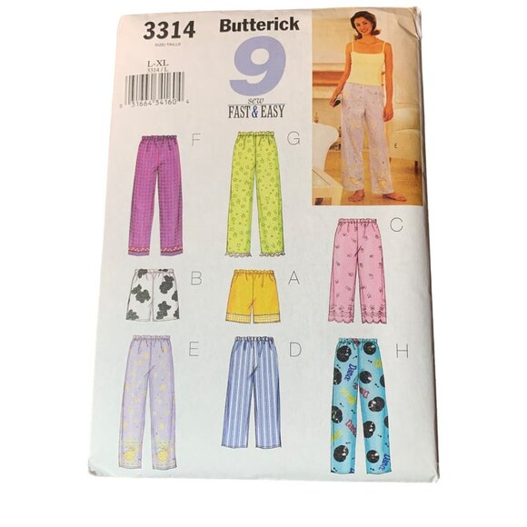 Butterick 3314 Sewing Pattern Misses Pajama Pant Size Large XLarge 2001 - Picture 1 of 2